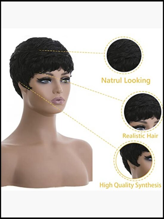 Pixie Cut Wig Short Wavy Layered Daily Wear Glueless Adjustable Cap
